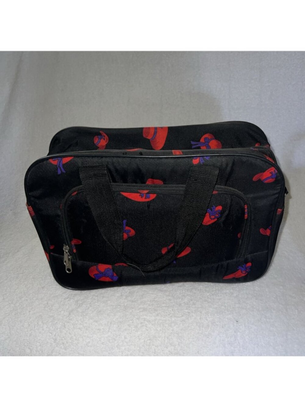 Red Hat Society 4 pc set tote shoulder bag toiletry hand Blk w/Red/Purple hats - Picture 4 of 16